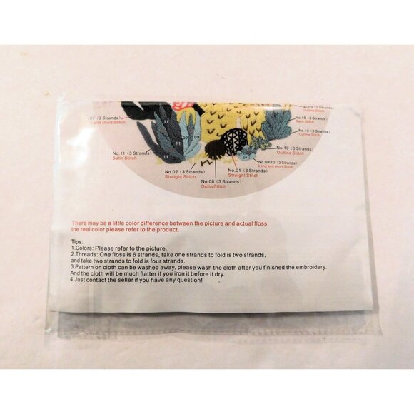 Embroidery DIY Art Kit Cx0044 Pre-Printed Cloth Needles Threads Desert Cactus - Picture 2 of 3